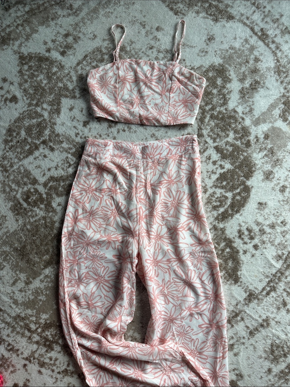 Pink Lily Pink & White Floral Two-Piece Jumpsuit Set